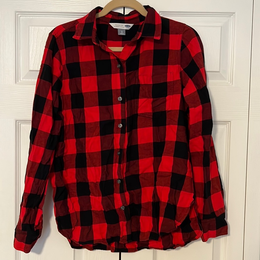 Red and black checkered button up